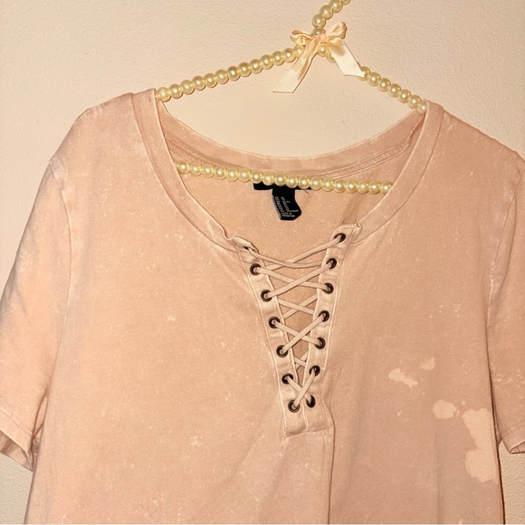 Forever 21 Lace-Up Beige Short Sleeve Top - Picture 4 of 5
